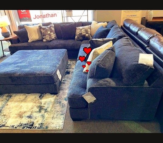 Soft, Comfortable Sectional Couch Charcoal Gray and Oversized Ottoman ❤️$49 GetNowPayEasily