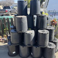 15 gallons plastic pots $5.00 each / Macetas de 15 galones $5 