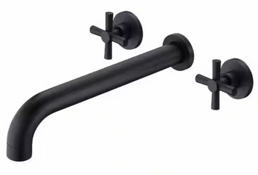 Cross Double Handle Wall Mount Roman Tub Faucet with Valve in Matte Black