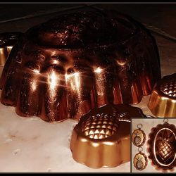 X5 VINTAGE  SOLID COPPER PINAPPLE JELLO MOLD ACCENT WALL ART DECOR SET