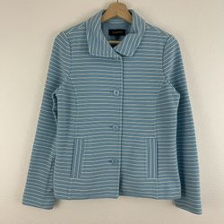 TALBOTS Light Blue White Stripe Ribbed Sailor Nautical Button Up Blazer Jacket