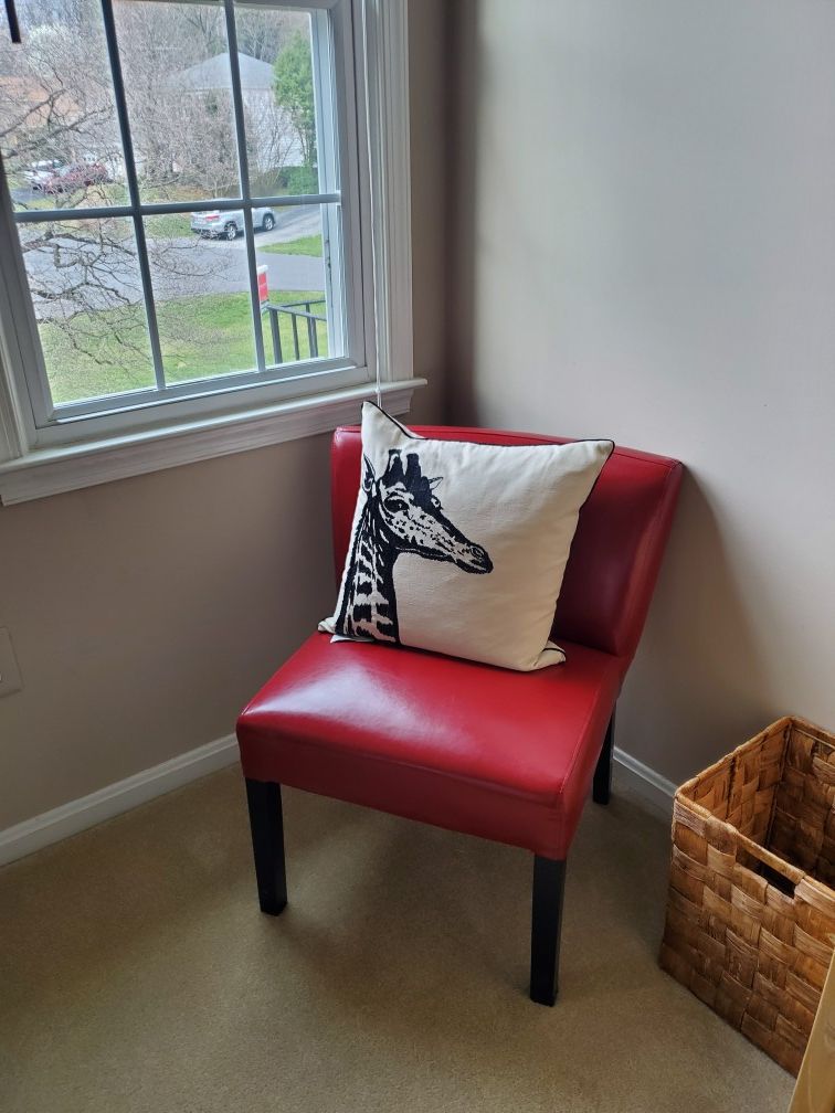 Coffee table. Side chair. Painted cabinet