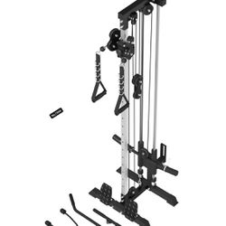 Cable Station Wall Mount, 18 Height Pulley Tower, Dual Pulley System, High and Low Cable Machine, LAT Pull-Down & LAT Row LAT Tower with Flip-Up Footp