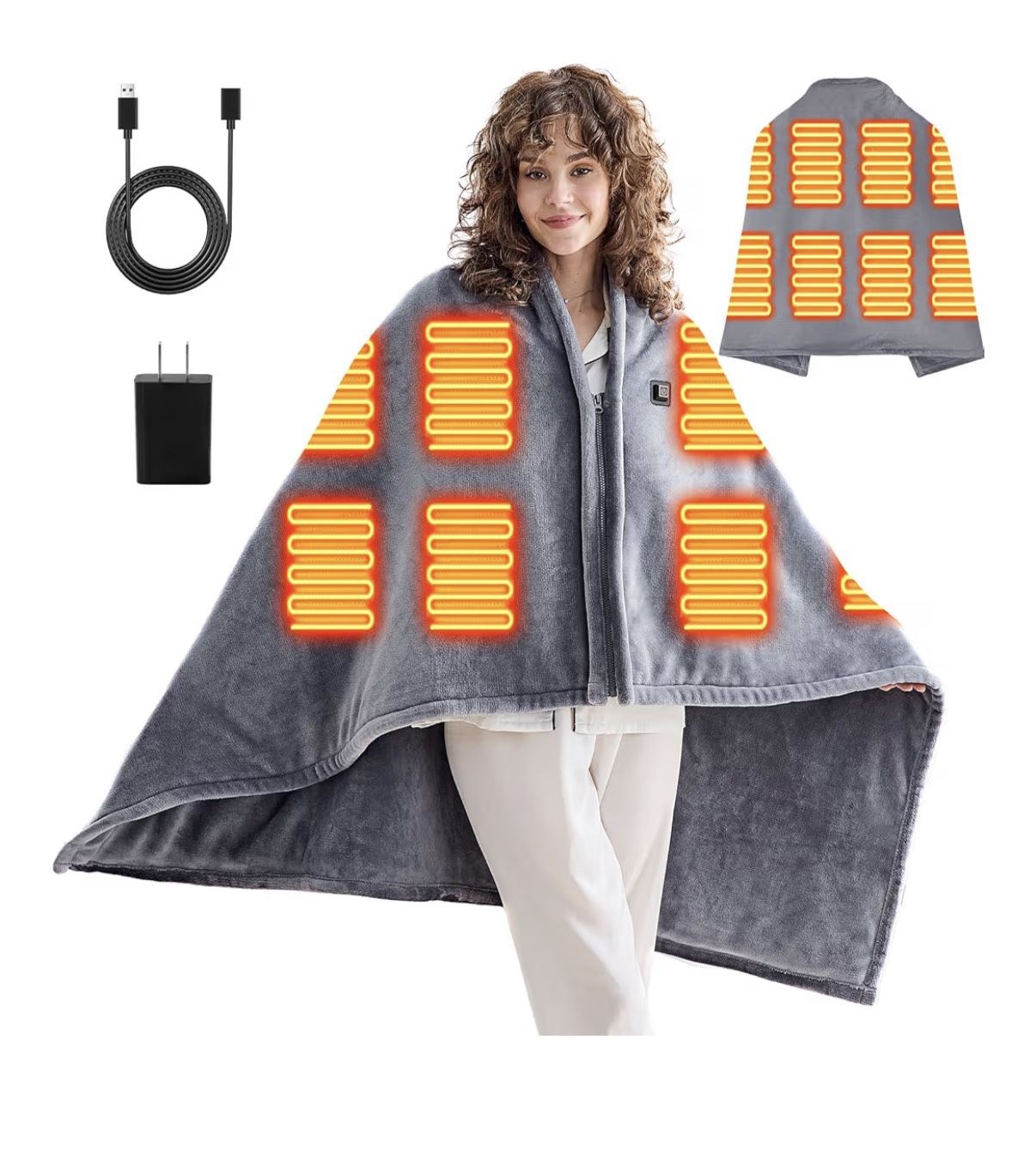 greenoak USB Portable Heated Electric Blanket - Cordless Heated Throw Blanket for Outdoor with 3 Heating Levels/Wearable Shawl Gifts for Travel,Campin