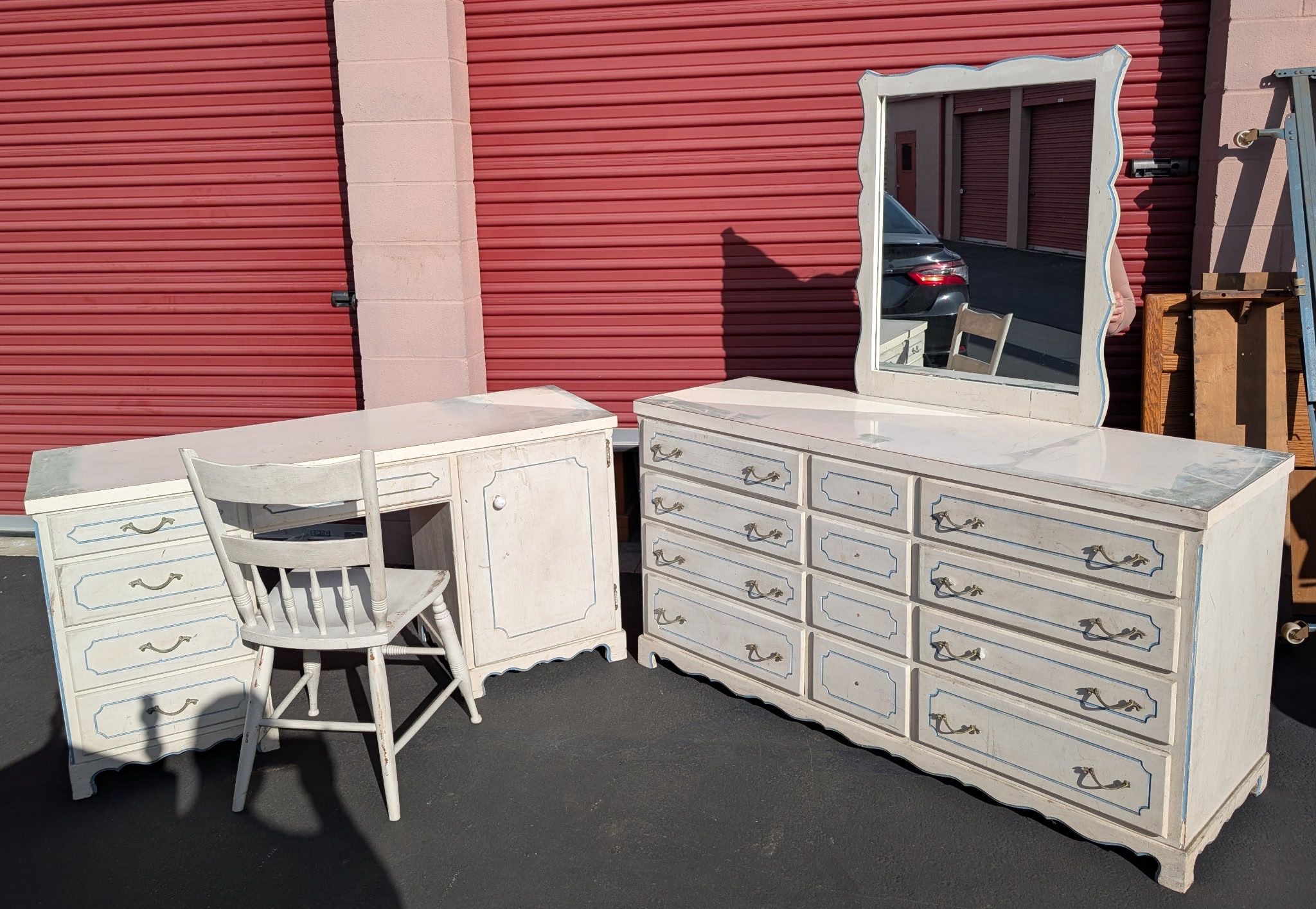 Vintage Dresser With Mirror And Desk With Chair