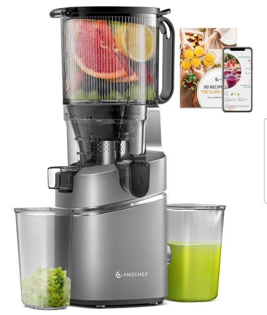 AMZCHEF Juicer Machines, 5.8" Extra Self-Feeding Cold Press Juicer for Whole Vegetable & Fruit, Juice Extractor Machine with Large Auger