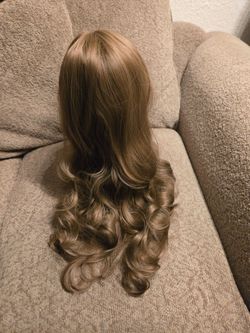 Long Curly Synthetic Wig with Bangs 28" Honey Brown