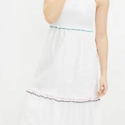 Loft Woman sz S Striped Tiered Maxi Dress Linen Blend Sleeveless Sundress White