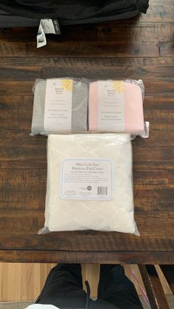 Mini Crib Sheets x2 and Mattress Pad Cover
