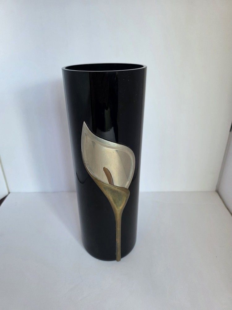 VINTAGE 1980'S EMPOLI BLACK GLASS VASE