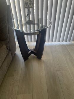 Round Glass Top End Table Dark Wood Base