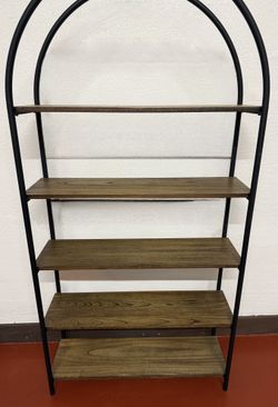 Modern Arch Bookshelf – Black Frame with Wood Shelves