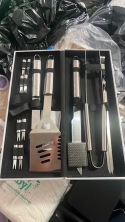 Stainless Steel BBQ Grill Tool Set with Case