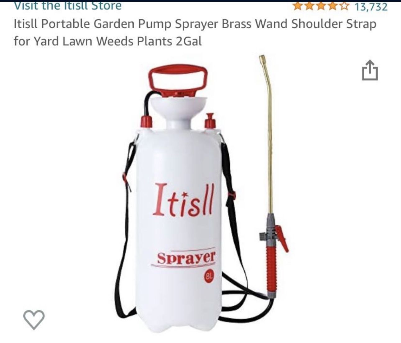 Itisll Portable Garden Pump Sprayer Brass Wand Shoulder Strap for Yard Lawn Weeds Plants 2Gal