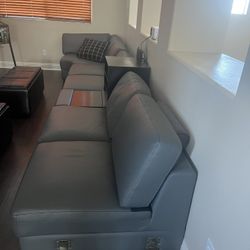 Grey leather Sofa (we Used In A Movie/game Room)