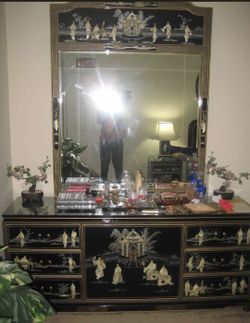 Black Lacquer Mother of Pearl Motif Oriental Dresser. BEST OFFER!!!! MOVING!!!!!!