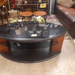 Heavy Wood TV Stand W/Smoked Glass Shelves