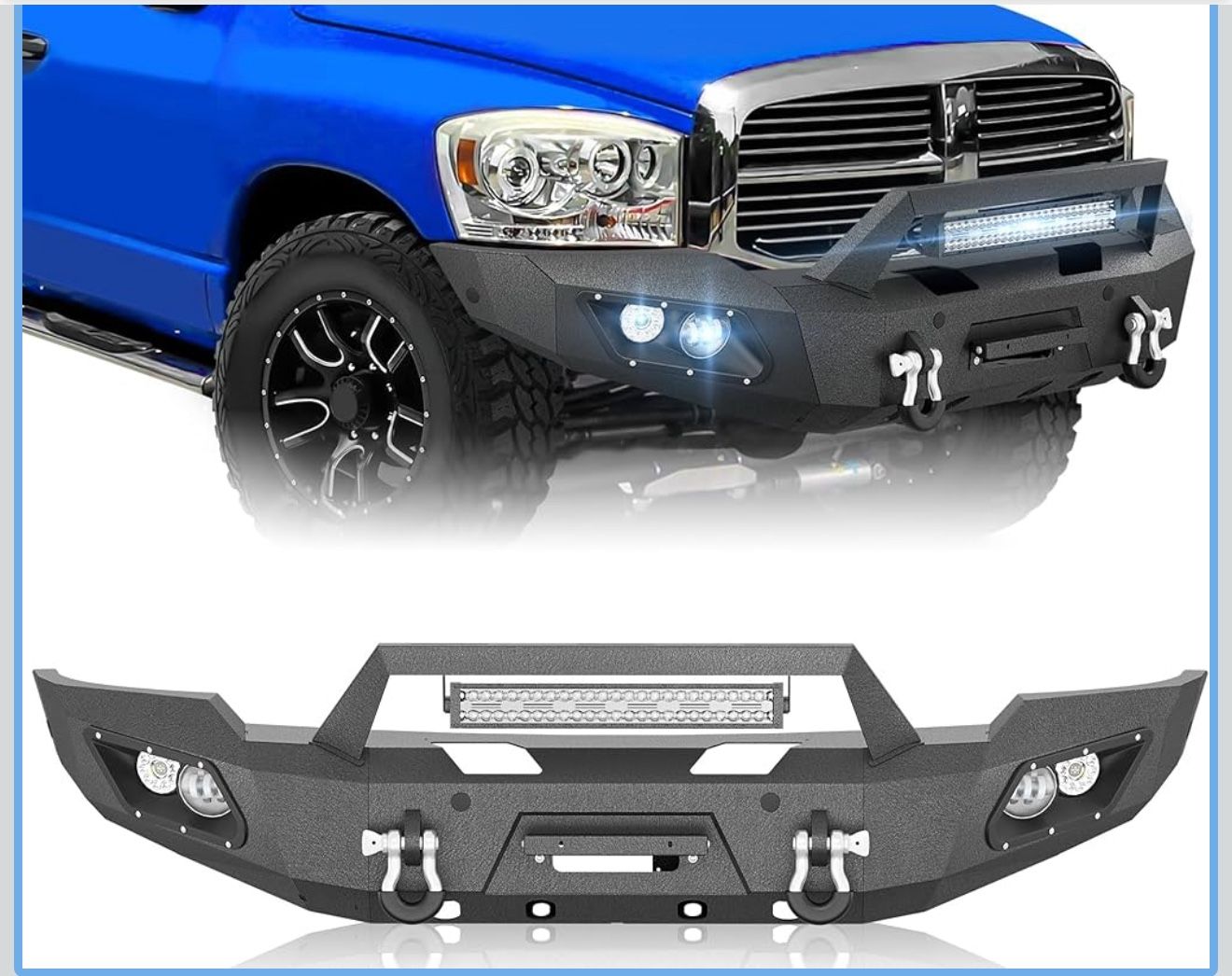 for Ram 1500 Front Bumper Compatible with 2006 2007 2008 Dodge Ram 1500 Pickup Truck Full Width Bumper with Winch Plate, 5 x LED Lights, License Plate