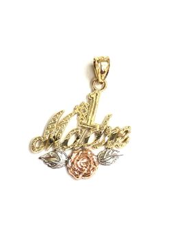 #1 madre with flower pendant 14K REAL YELLOW, WHITE & ROSE GOLD.