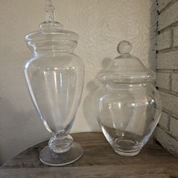 Pair Of Clear Glass Apothecary Jars With Lids