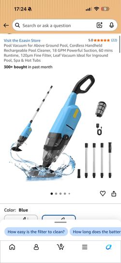 New large capacity Pool Vacuum for Above Ground Pool, Cordless Handheld Rechargeable Pool Cleaner, 18 GPM Powerful Suction, 60 mins Runtime, 120μm Fin
