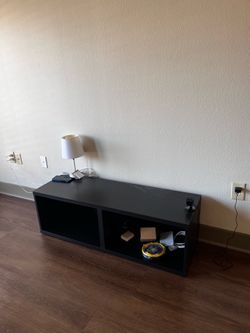 Black Low TV Stand with Open Shelves