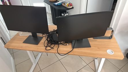 Complete Work From Home Setup - Electric Standing Desk + Dual 27" Dell Monitors