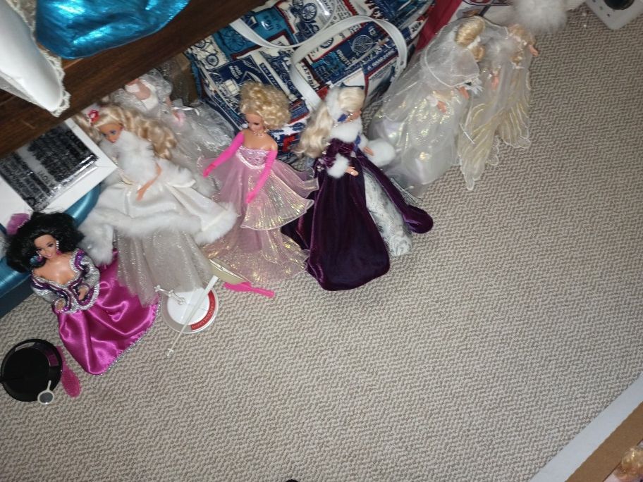 14 Barbies, Including wedding, holiday, etc. I have tons of dolls, accessories, clothes, shoes, if you are interested.