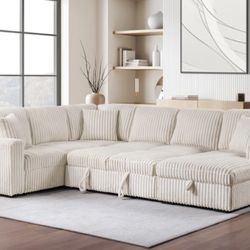 Devonshire Sleeper Sectional Sofa Storage Chaise Camel