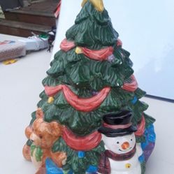 Vtg Christmas Tree Ceramic Cookie Jar 