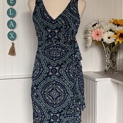 New York & Company  V-neckline Blue, Turquoise & Black, White Dress