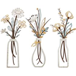 Set Of 3 Metal Flower Vases For Wall Decor Indoor / Outdoor 
