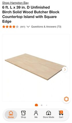 Hampton Bay
6fft Lx 39 in. D Unfinished Birch Solid Wood Butcher Block Countertop Island with Square Edge