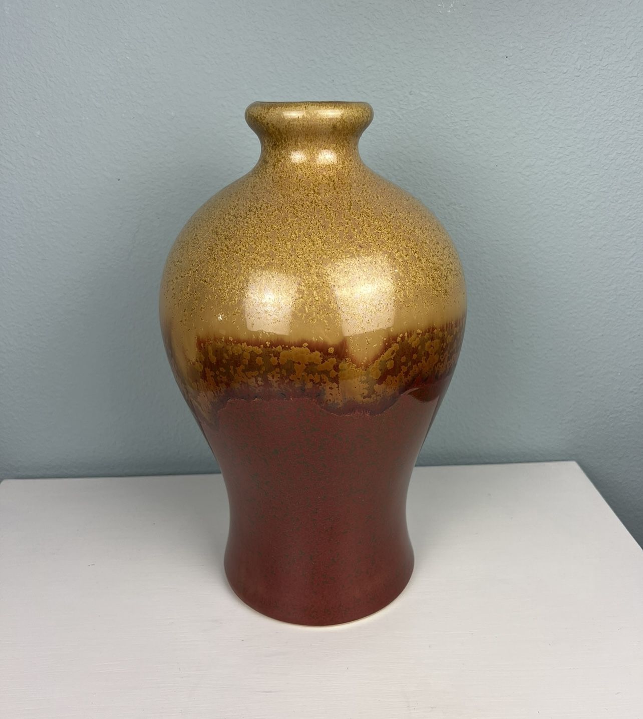 Yellow To Red Ombré Glazed Ceramic Vase 