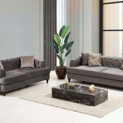 —Dubai Sofa & Love Seat - Babyface Upholstery  In Silver— Same Day Delivery!!