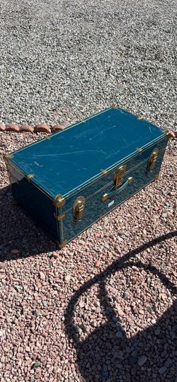 Vintage Teal Metal Storage Trunk