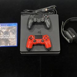Sony PlayStation 4 PS4 Slim Black Console+2 Controllers+Astro A10 Headset+ COD Modern Warfare (Post Nintendo Era)