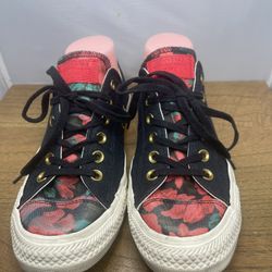 Converse Chuck Taylor All Star Low Top~ Black Floral Women's Shoes Size 8.5