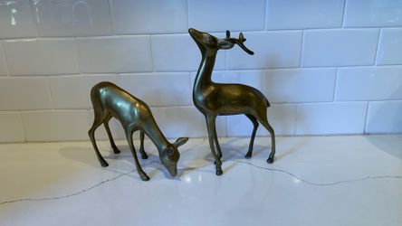Pair Of Brass Deer Buck Doe Figurines MCM