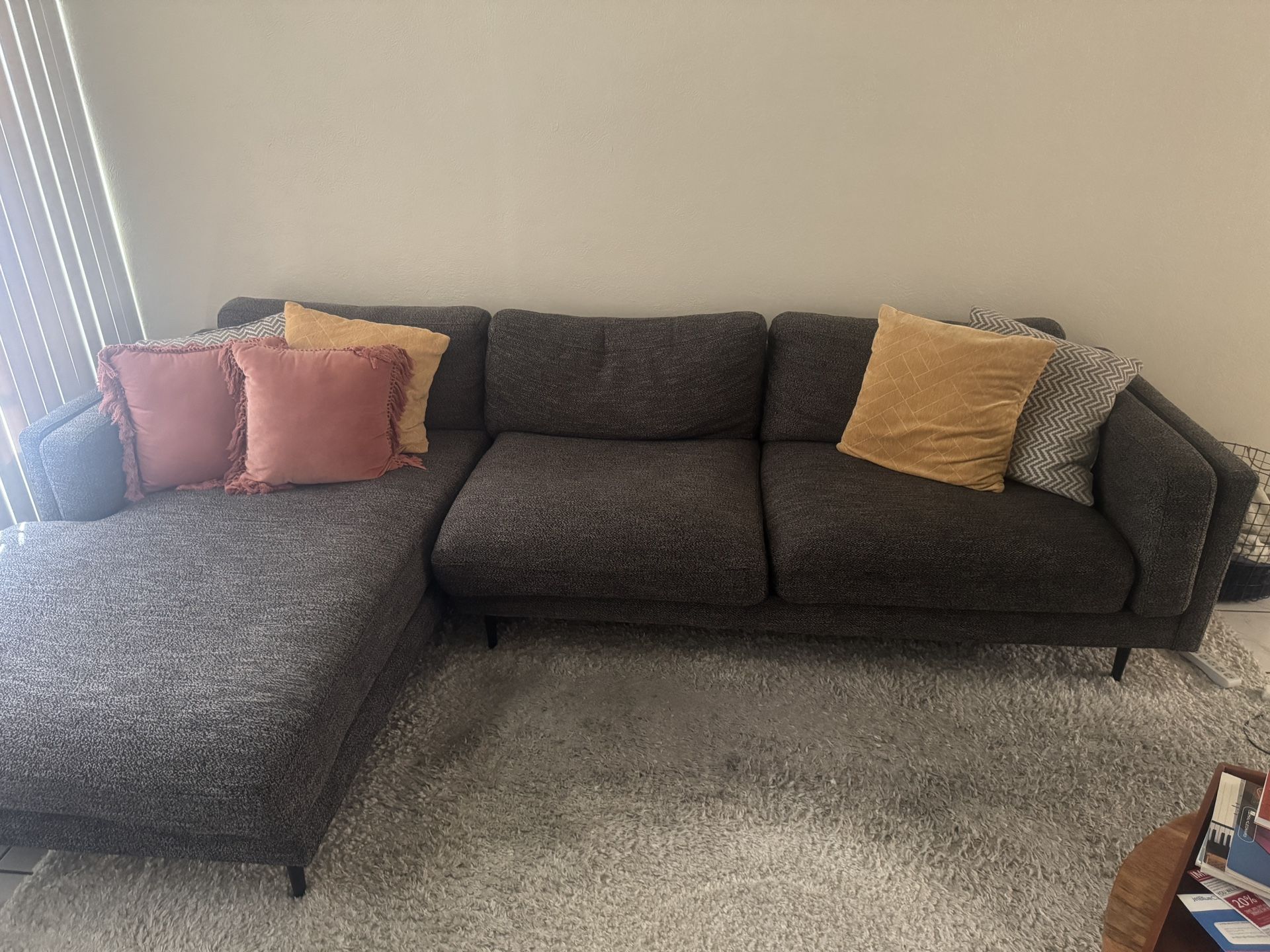 118” Width Gray Couch W/Detachable Chassis