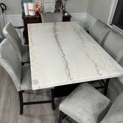 Modern Marble Top Dining Table W Chairs (6-Piece Set)