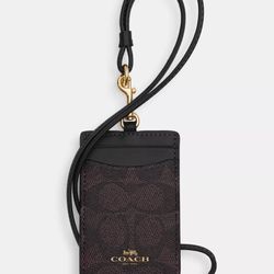 Coach black And Brown Card Holder With Lanyard 