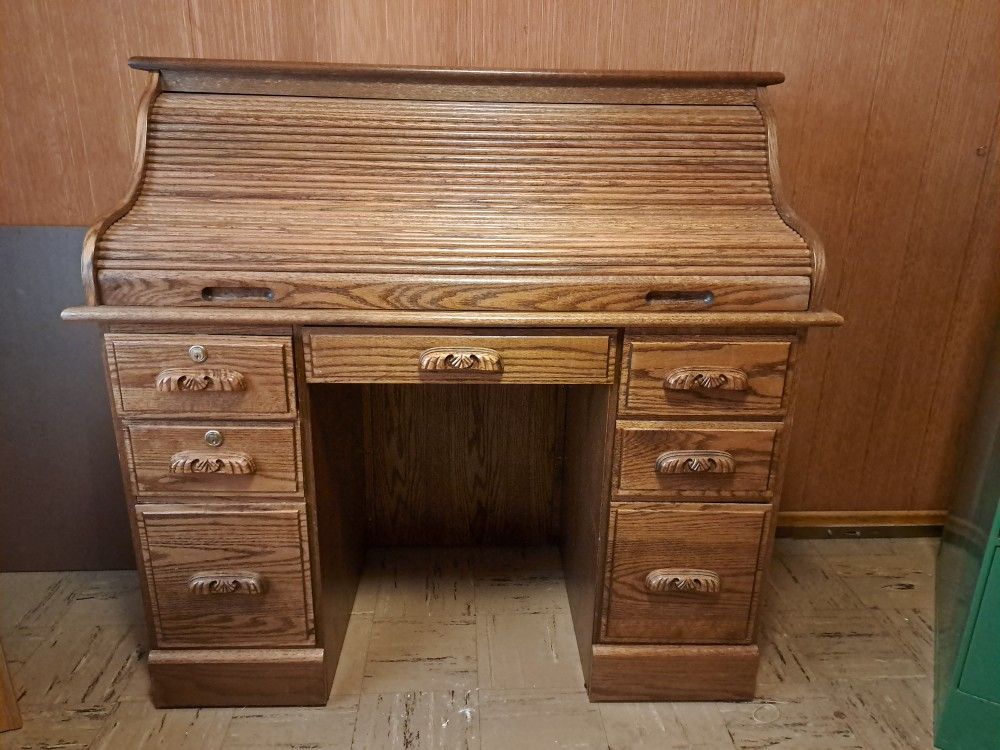 Antique Oak Roll Top Desk