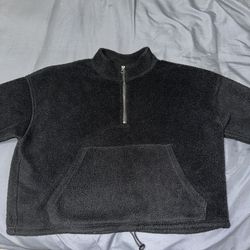 AE, Black Fleece Cropped Zip, Women Xs
