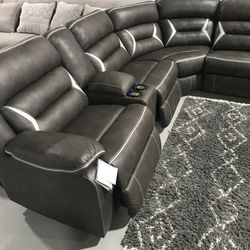 Black Faux Leather 4 Piece Power Reclining Sectional 