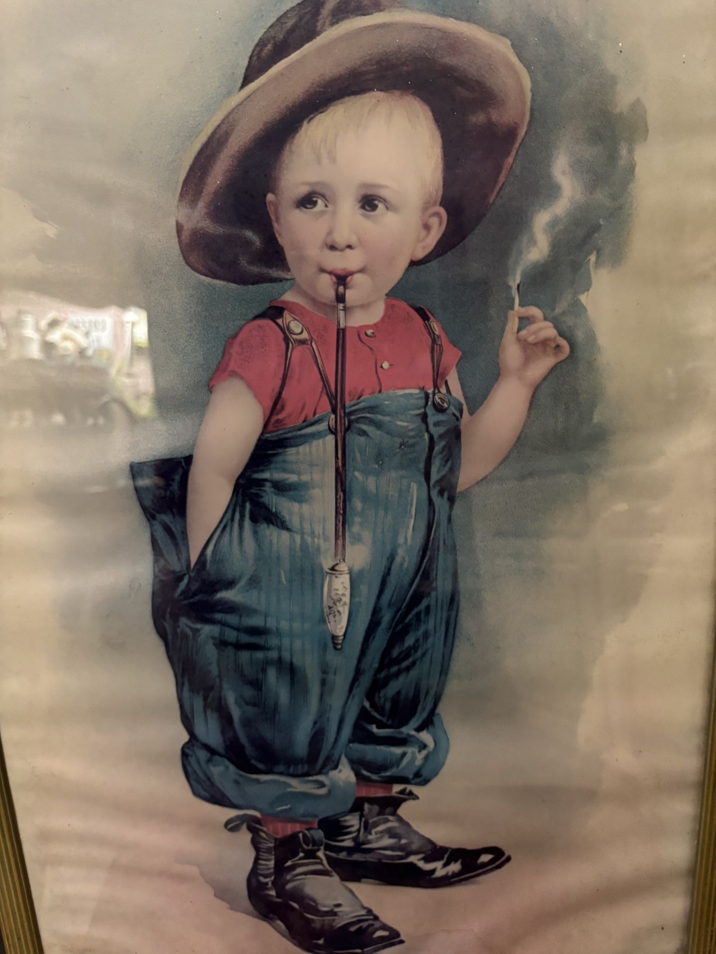 Adorable Very Old Antique “Naughty Boy” Framed Print.