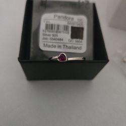 Size 7 Pandora Sterling Silver ring tiny red heart