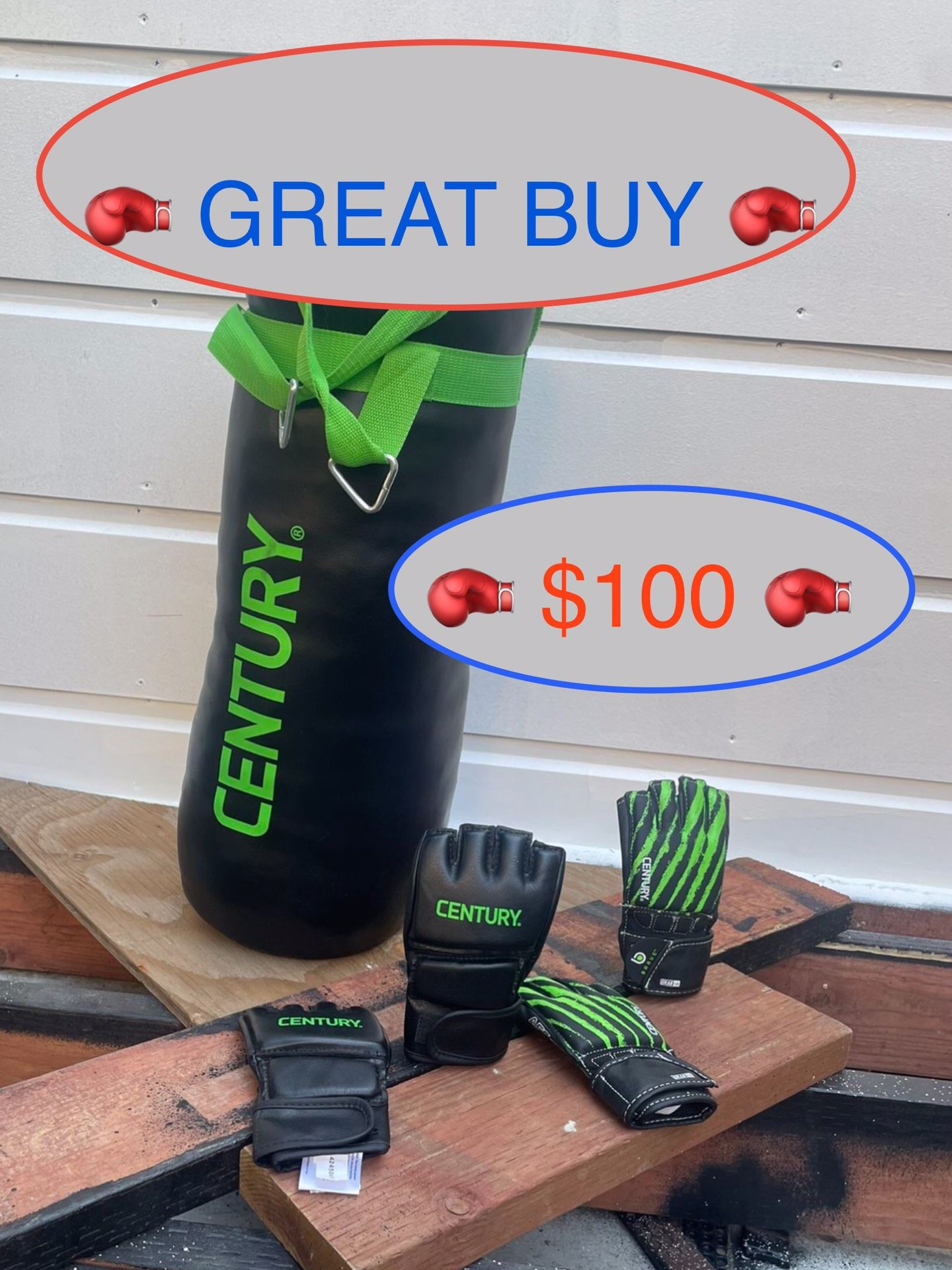 CENTURY 40 Pound Punching Bag 🥊+ Hanging Hardware/Mount 🥊+ Adult -Gloves & Youth-Gloves 🥊 📍All New 📍