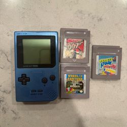 Nintendo Game Boy Pocket Ice Blue with 3 Games