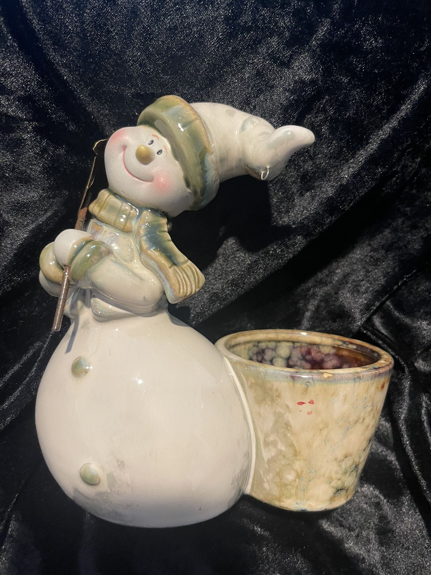 Snowman Candleholder Ceramic